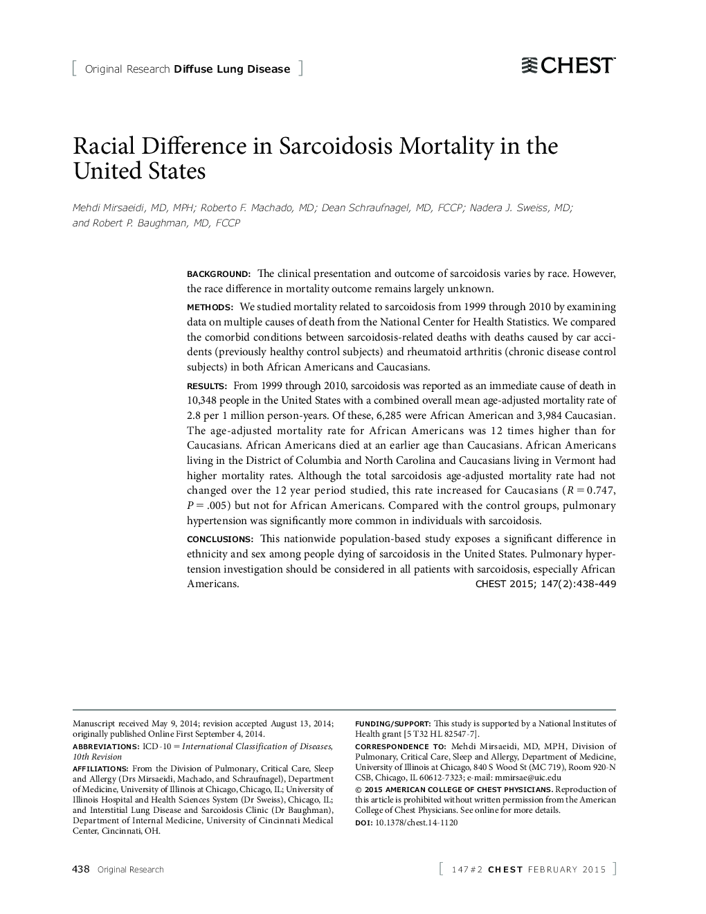 Racial Difference in Sarcoidosis Mortality in the United States