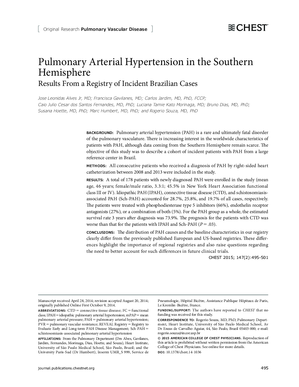 Original Research: Pulmonary Vascular DiseasePulmonary Arterial Hypertension in the Southern Hemisphere