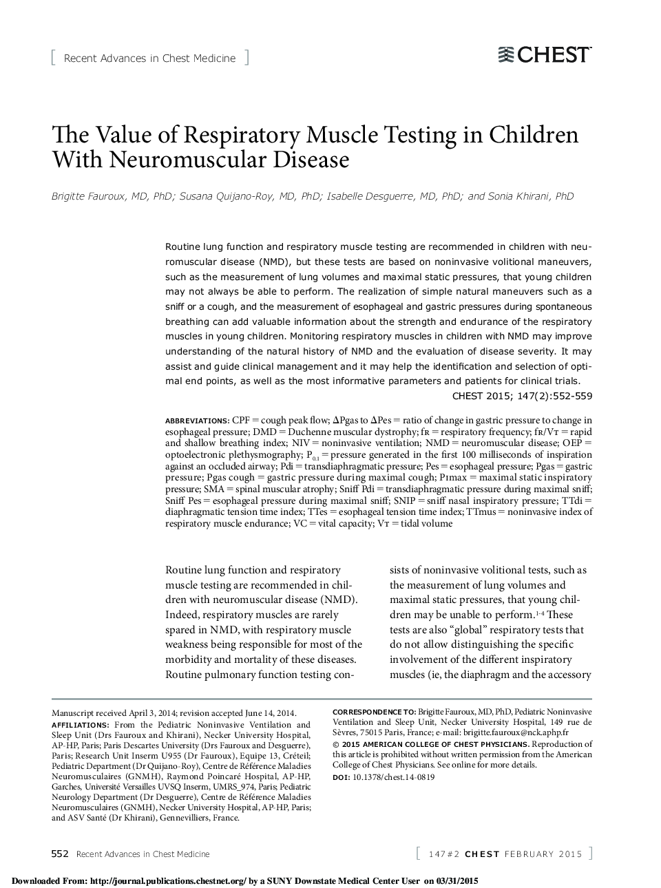 The Value of Respiratory Muscle Testing in Children With Neuromuscular Disease