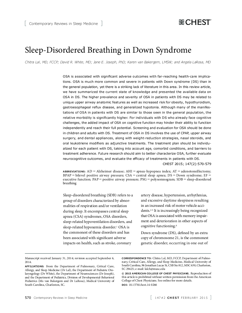 Sleep-Disordered Breathing in Down Syndrome