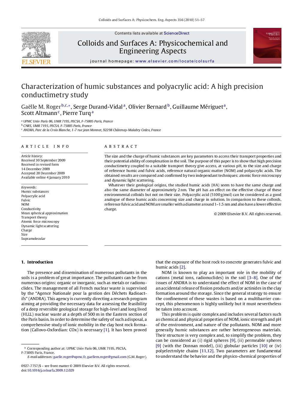 Characterization of humic substances and polyacrylic acid: A high precision conductimetry study