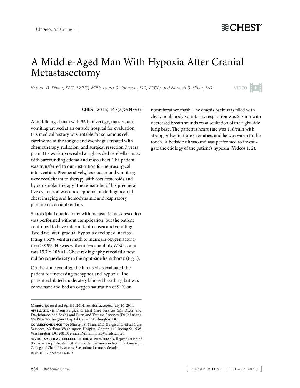 A Middle-Aged Man With Hypoxia After Cranial Metastasectomy