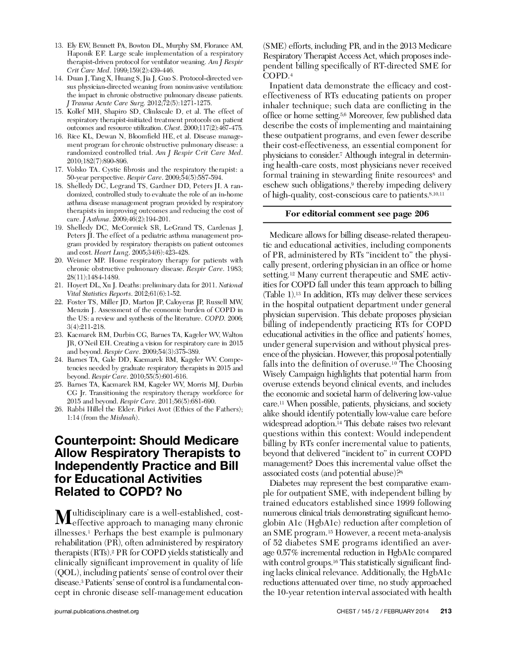 عکس صفحه اول مقاله: Counterpoint: Should Medicare Allow Respiratory Therapists to Independently Practice and Bill for Educational Activities Related to COPD? No Counterpoint: Should Medicare Allow Respiratory Therapists to Independently Practice and Bill for Educational Activities Related to COPD? No