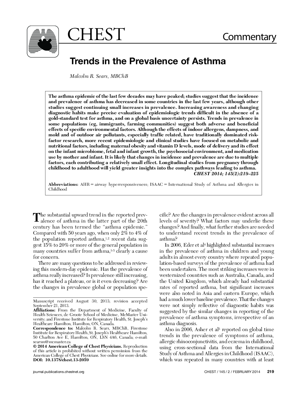 Trends in the Prevalence of Asthma