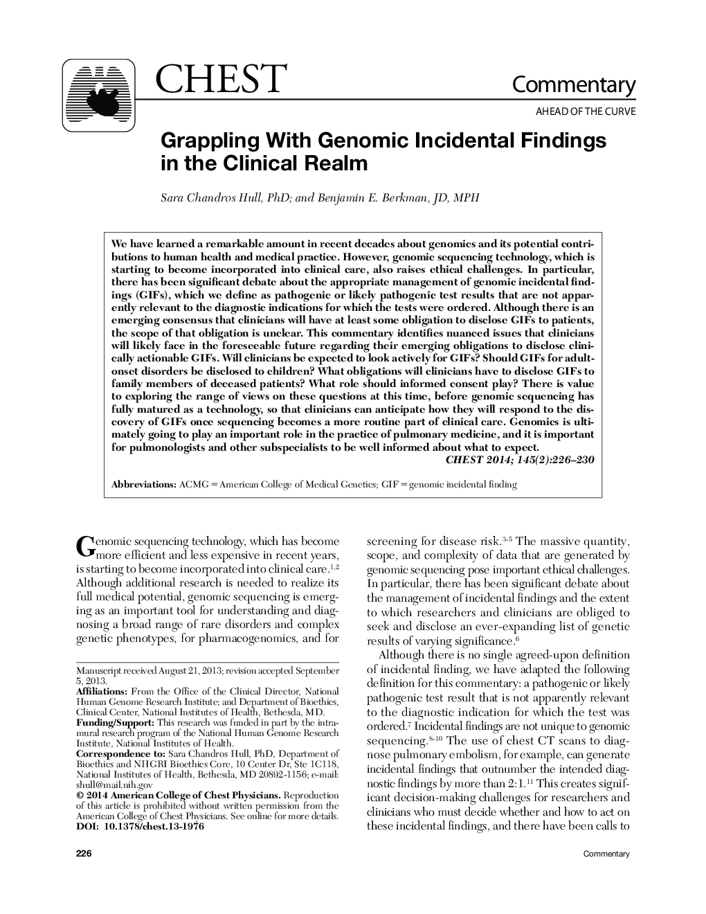 Grappling With Genomic Incidental Findings in the Clinical Realm