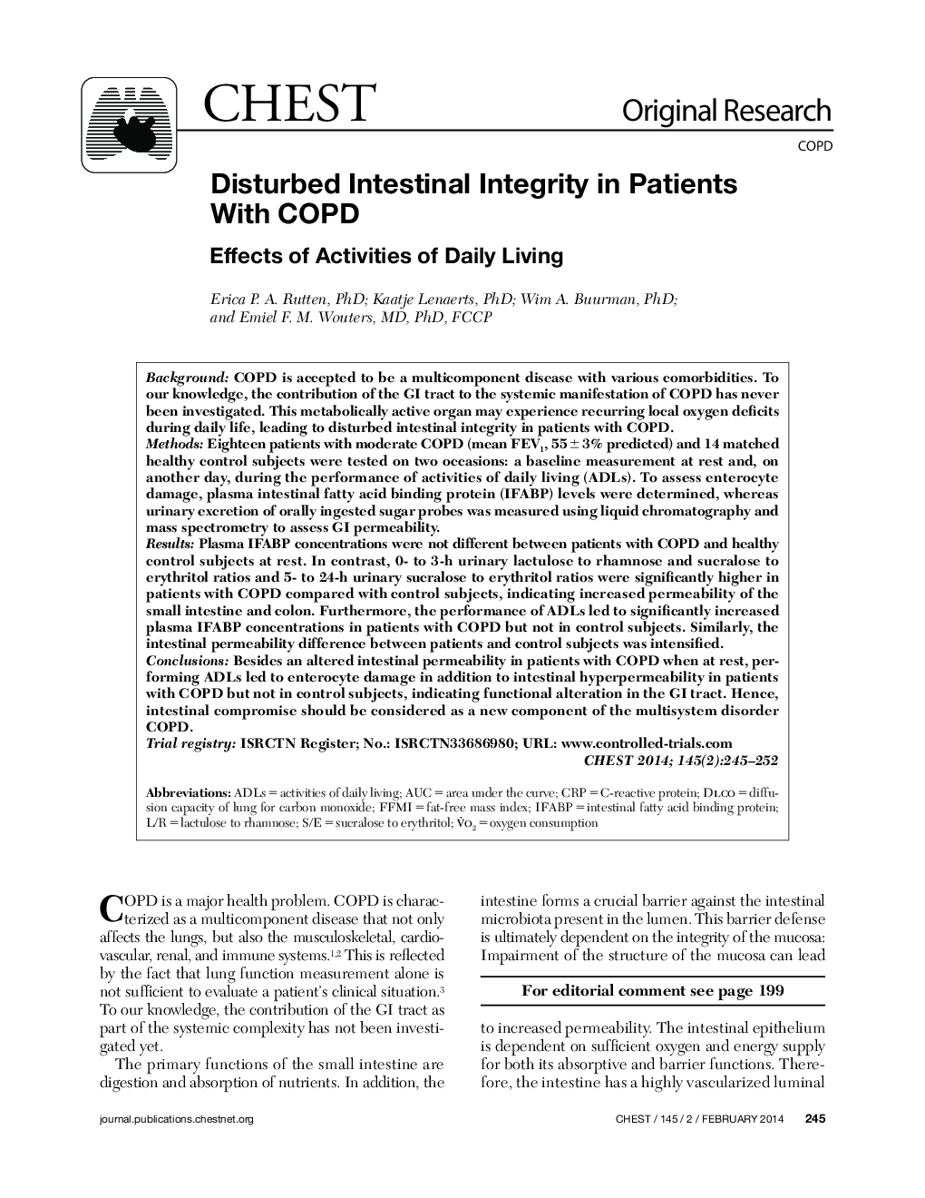 Disturbed Intestinal Integrity in Patients With COPD