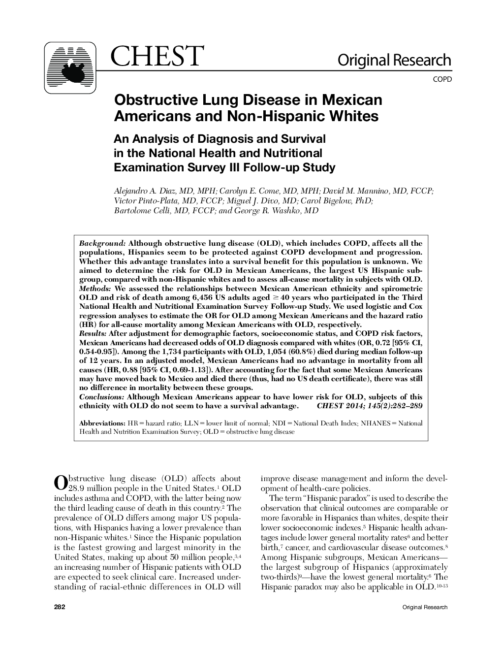 بیماری های انسدادی ریه در آمریکایی های مکزیکی و سفید پوستان غیر اسپانیایی 