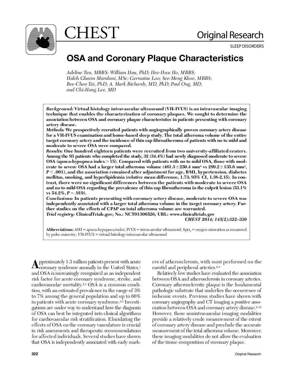 OSA and Coronary Plaque Characteristics