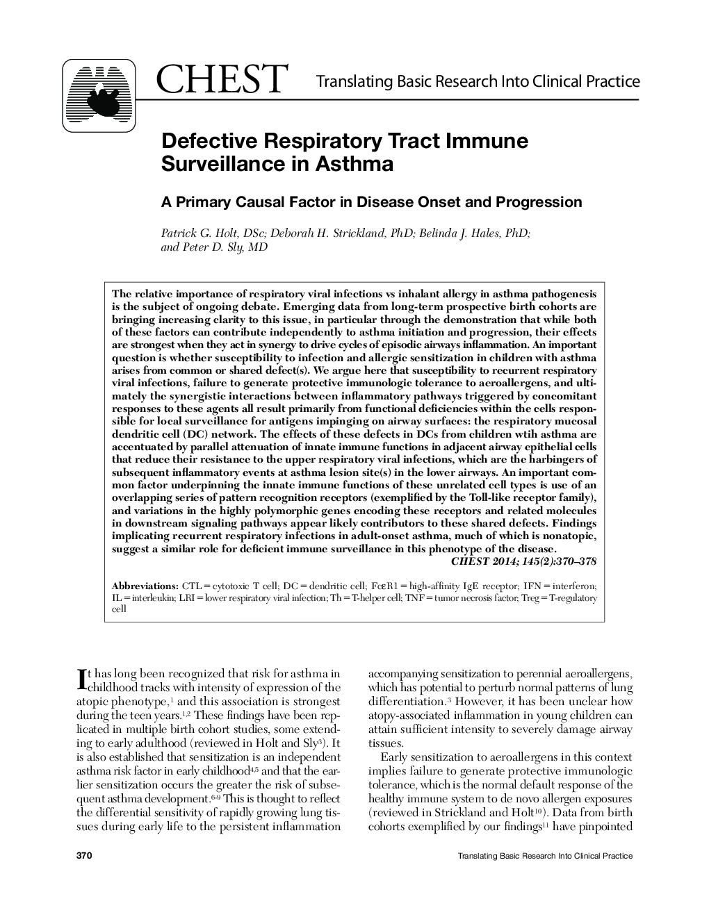 Defective Respiratory Tract Immune Surveillance in Asthma