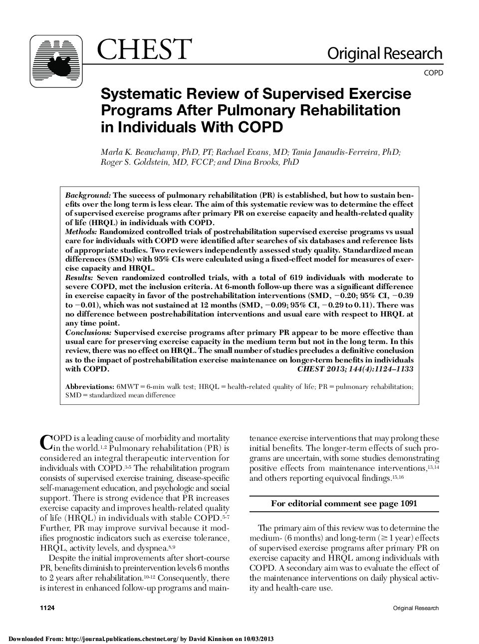 عکس صفحه اول مقاله: Systematic Review of Supervised Exercise Programs After Pulmonary Rehabilitation in Individuals With COPD Systematic Review of Supervised Exercise Programs After Pulmonary Rehabilitation in Individuals With COPD