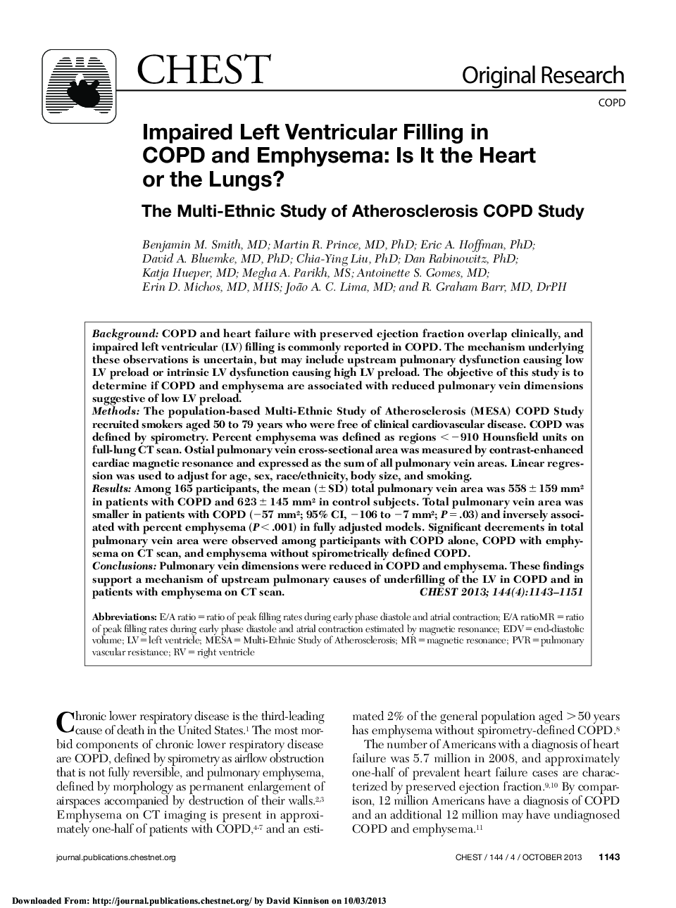 Impaired Left Ventricular Filling in COPD and Emphysema: Is It the Heart or the Lungs?