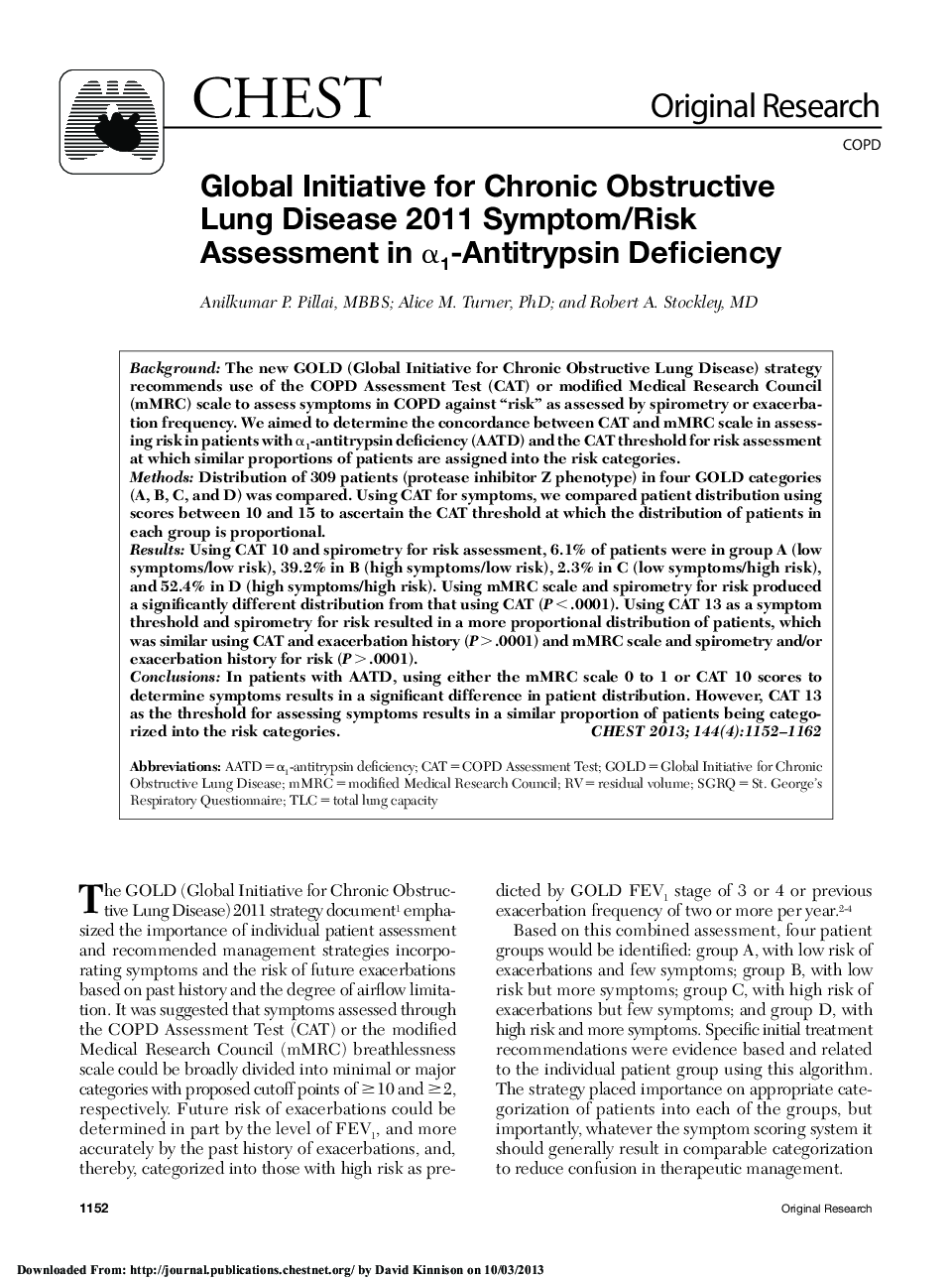 عکس صفحه اول مقاله: Global Initiative for Chronic Obstructive Lung Disease 2011 Symptom/Risk Assessment in α1-Antitrypsin Deficiency Global Initiative for Chronic Obstructive Lung Disease 2011 Symptom/Risk Assessment in α1-Antitrypsin Deficiency
