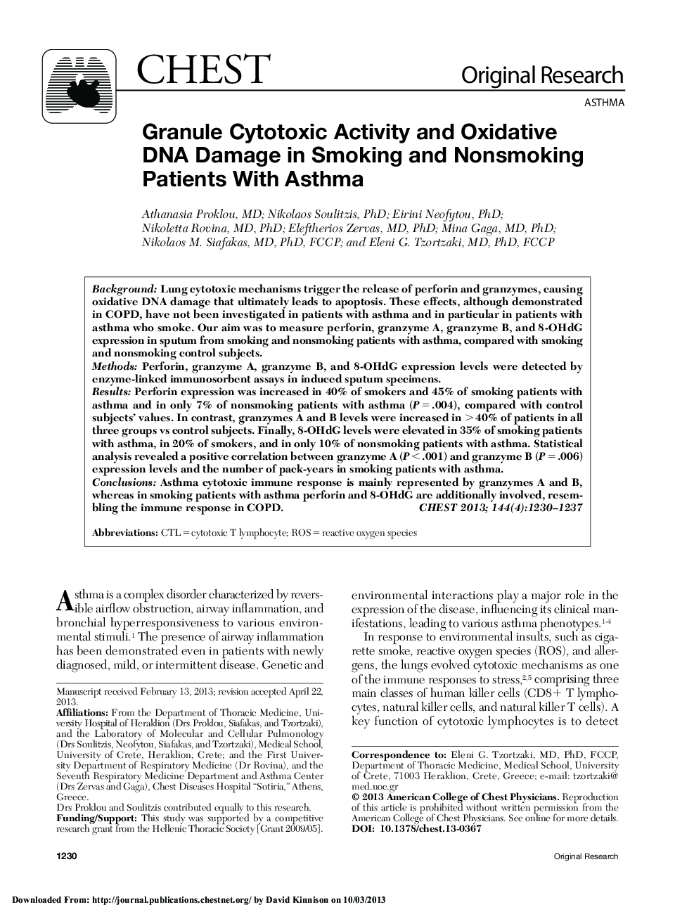 عکس صفحه اول مقاله: Granule Cytotoxic Activity and Oxidative DNA Damage in Smoking and Nonsmoking Patients With Asthma Granule Cytotoxic Activity and Oxidative DNA Damage in Smoking and Nonsmoking Patients With Asthma
