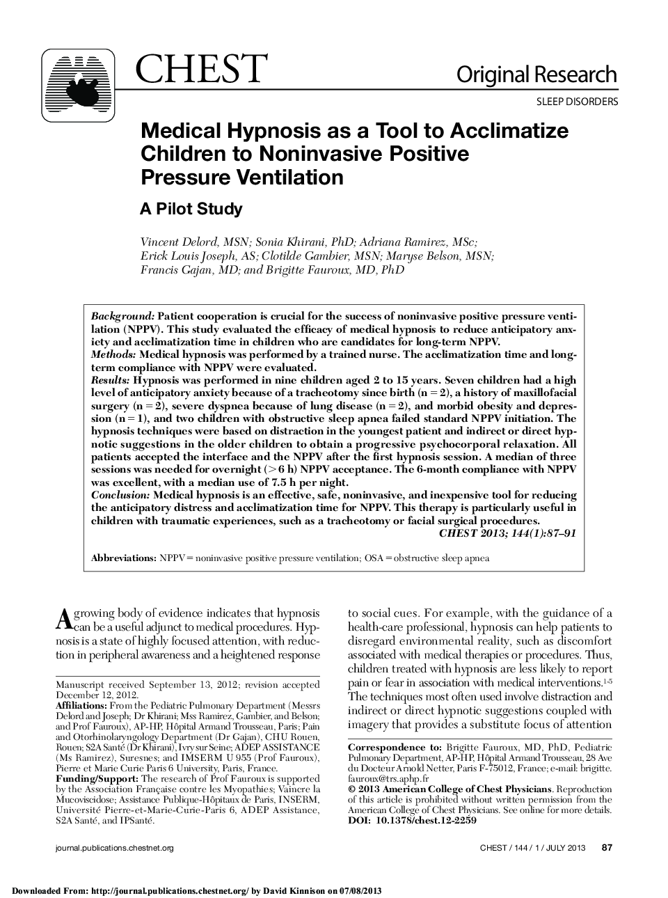 Medical Hypnosis as a Tool to Acclimatize Children to Noninvasive Positive Pressure Ventilation