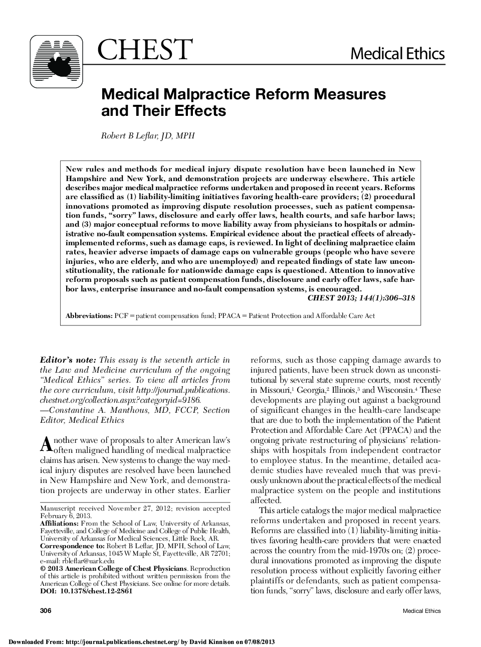 Medical Malpractice Reform Measures and Their Effects