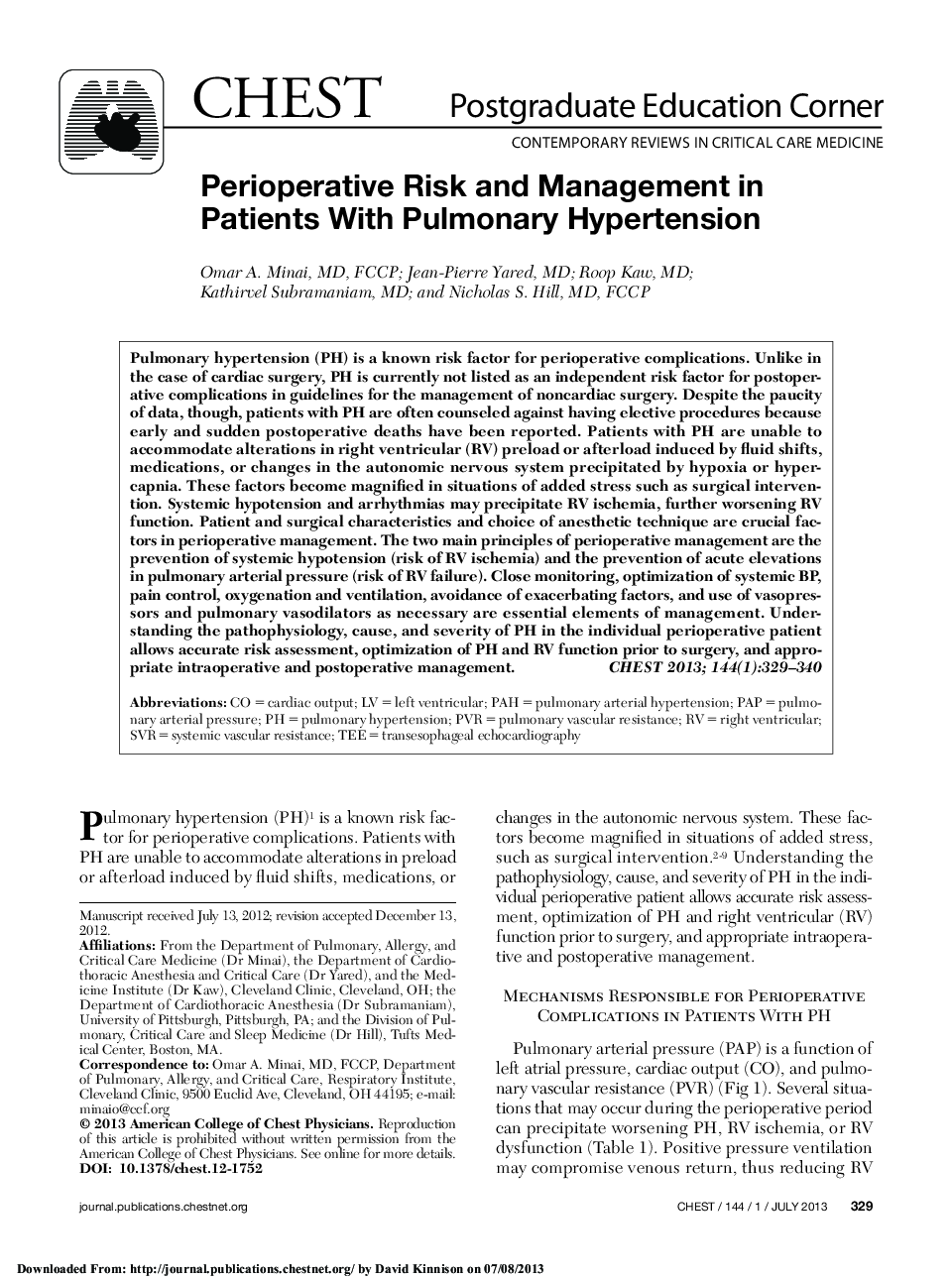 Postgraduate Education CornerContemporary Reviews in Critical Care MedicinePerioperative Risk and Management in Patients With Pulmonary Hypertension