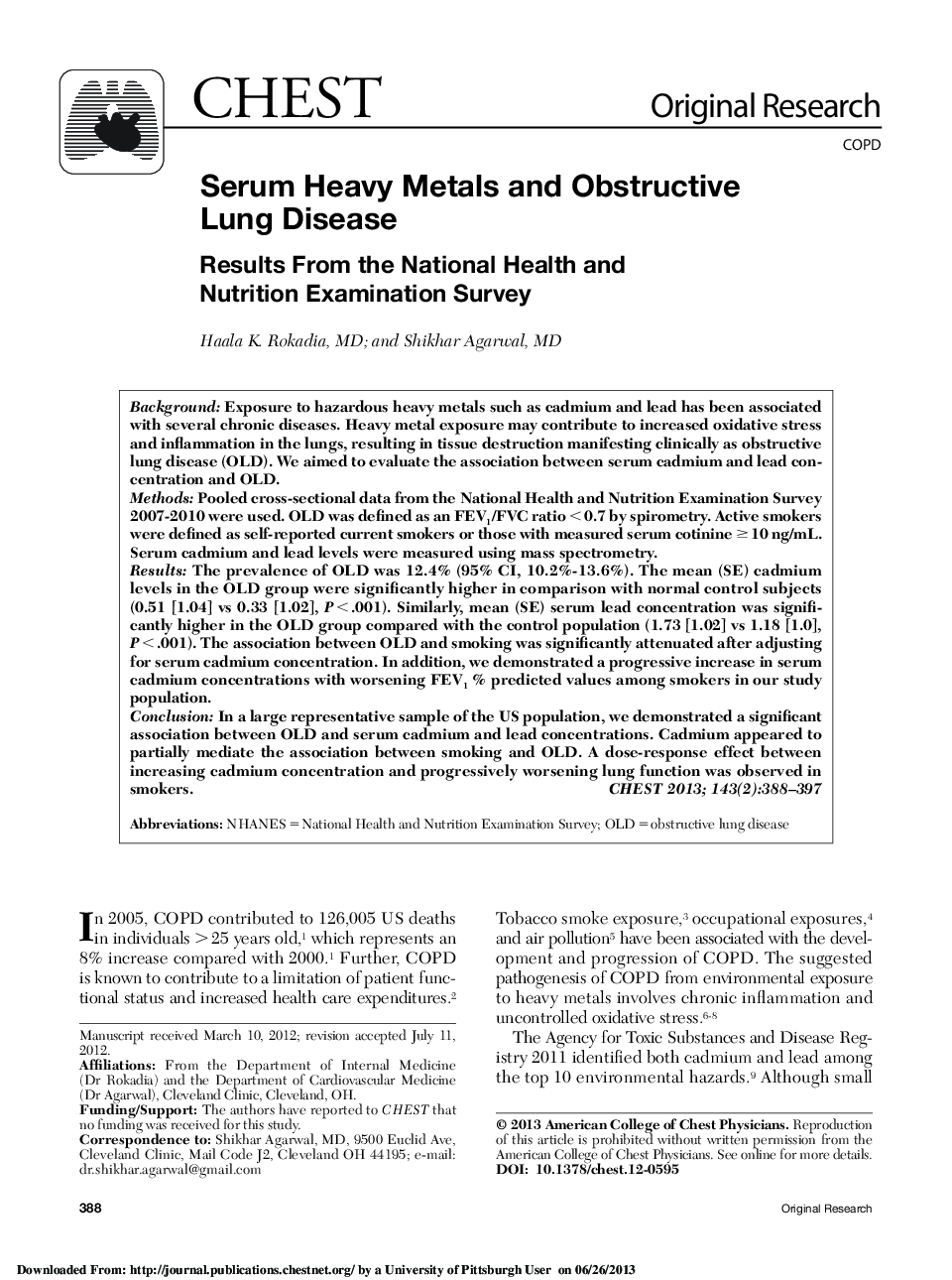 Serum Heavy Metals and Obstructive Lung Disease