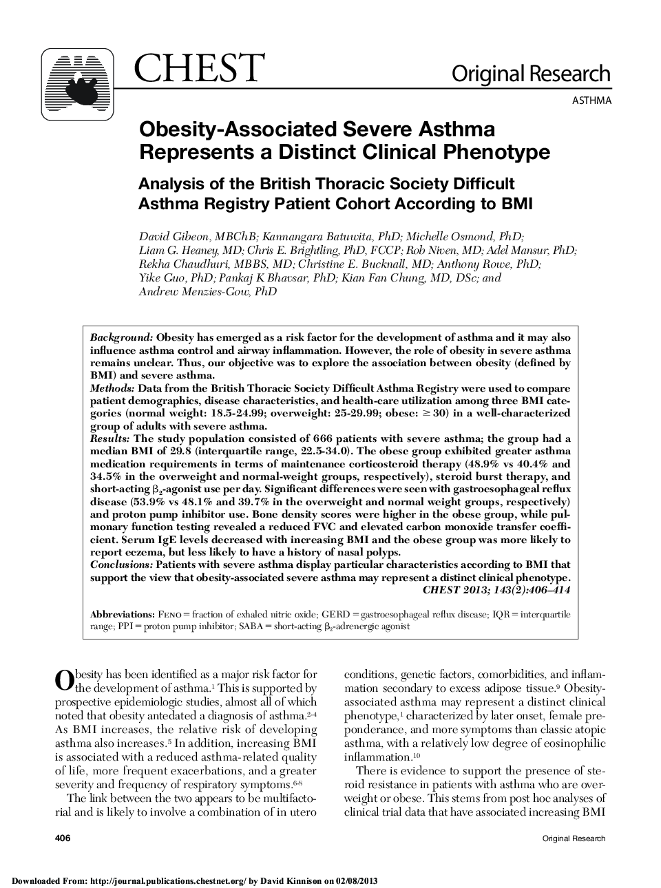 Obesity-Associated Severe Asthma Represents a Distinct Clinical Phenotype