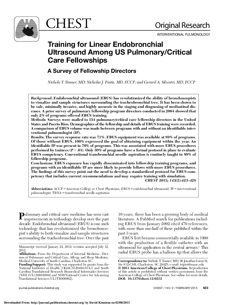 Training for Linear Endobronchial Ultrasound Among US Pulmonary/Critical Care Fellowships