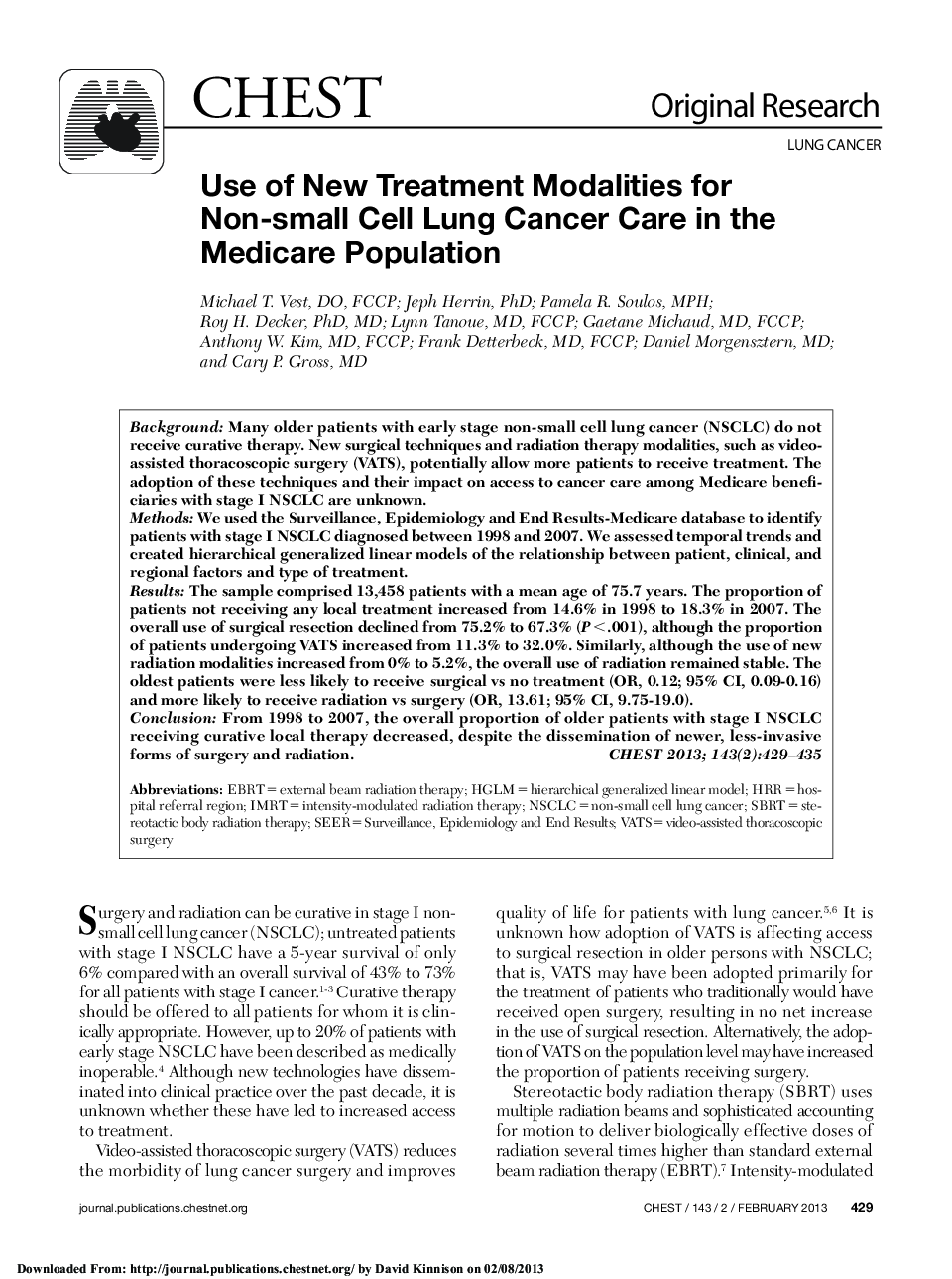 Use of New Treatment Modalities for Non-small Cell Lung Cancer Care in the Medicare Population