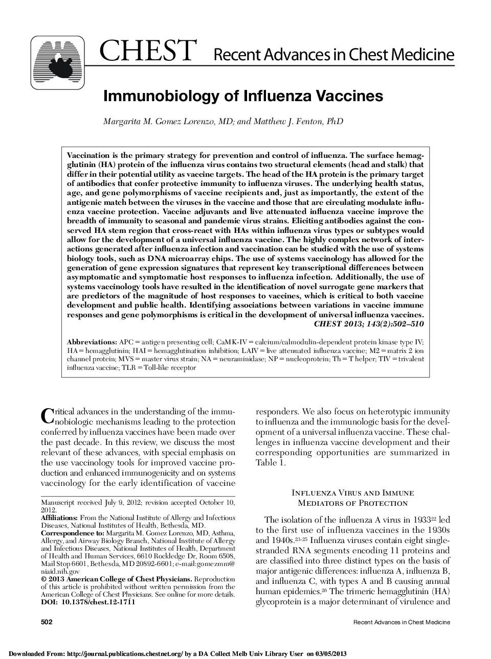 Immunobiology of Influenza Vaccines