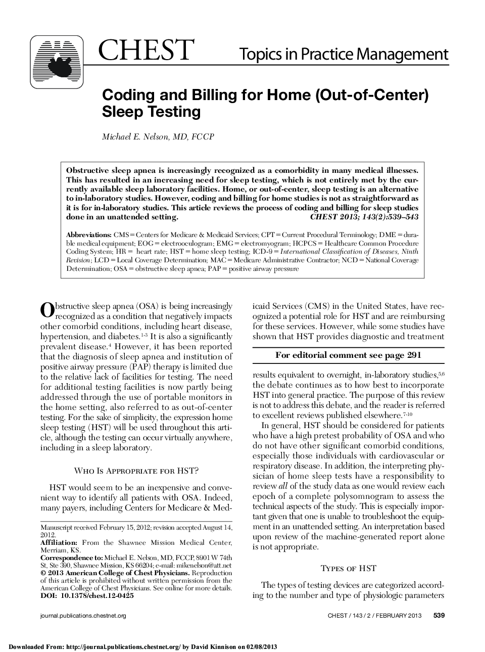 Coding and Billing for Home (Out-of-Center) Sleep Testing