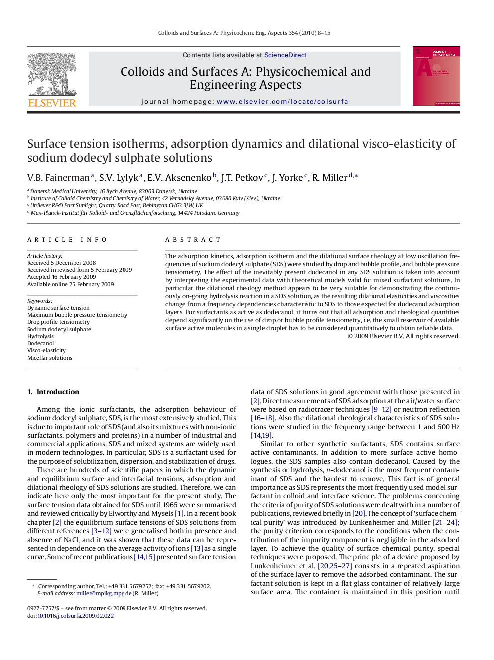 Surface tension isotherms, adsorption dynamics and dilational visco-elasticity of sodium dodecyl sulphate solutions