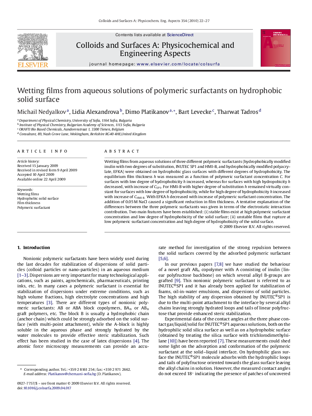 Wetting films from aqueous solutions of polymeric surfactants on hydrophobic solid surface