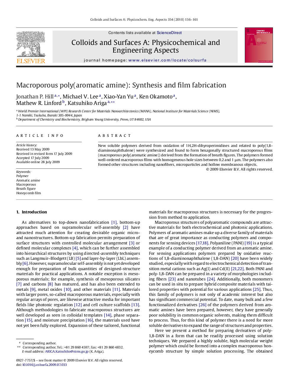 عکس صفحه اول مقاله: Macroporous poly(aromatic amine): Synthesis and film fabrication Macroporous poly(aromatic amine): Synthesis and film fabrication