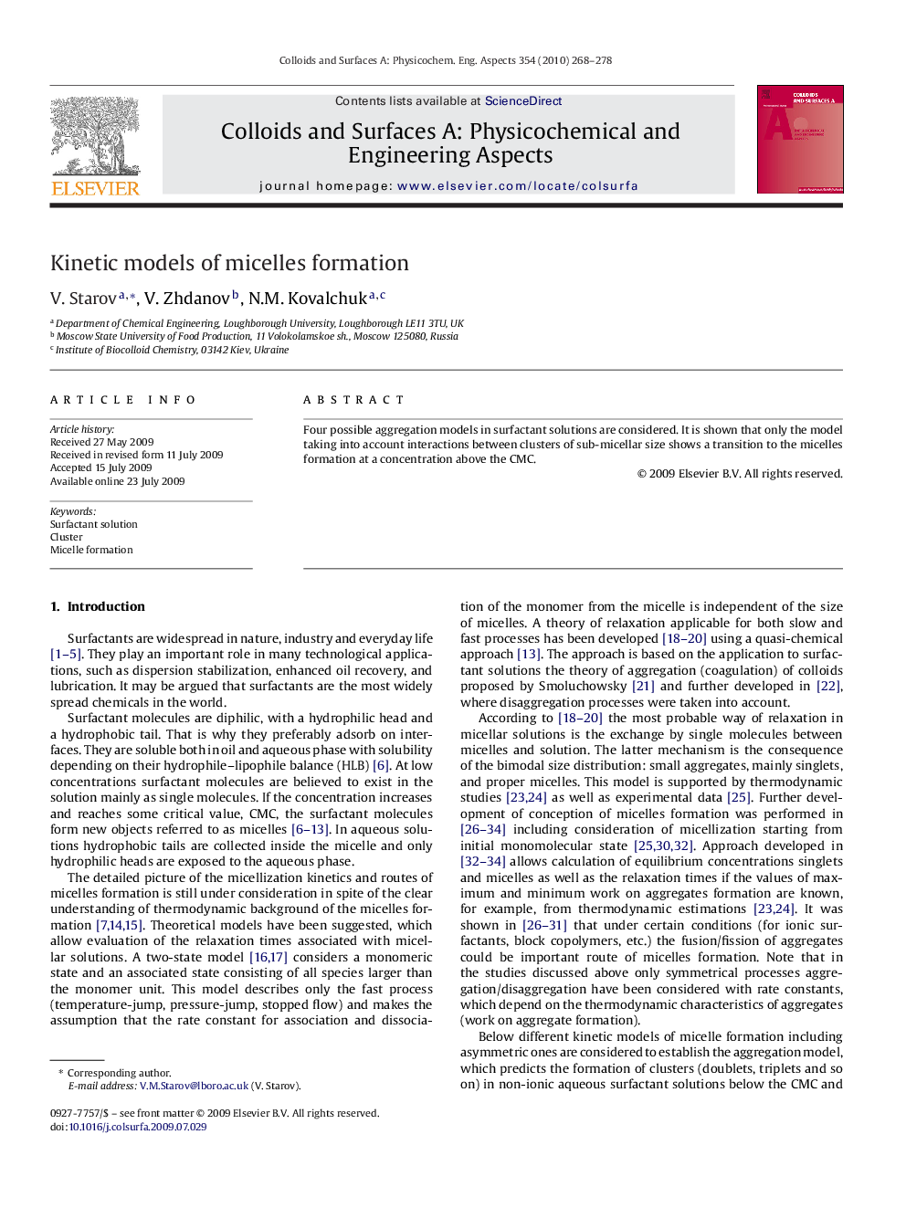 Kinetic models of micelles formation