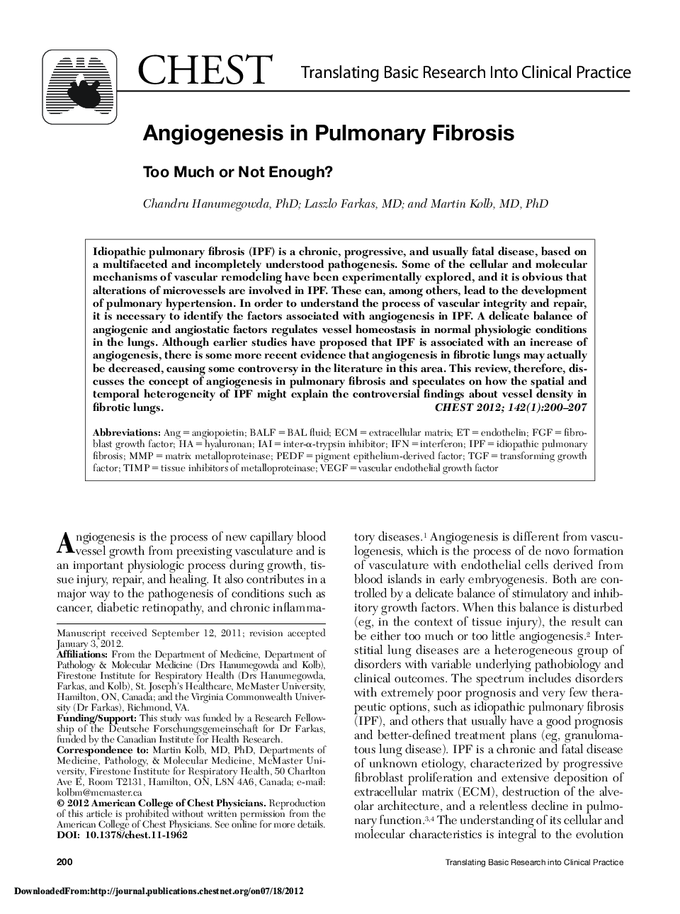 Angiogenesis in Pulmonary Fibrosis