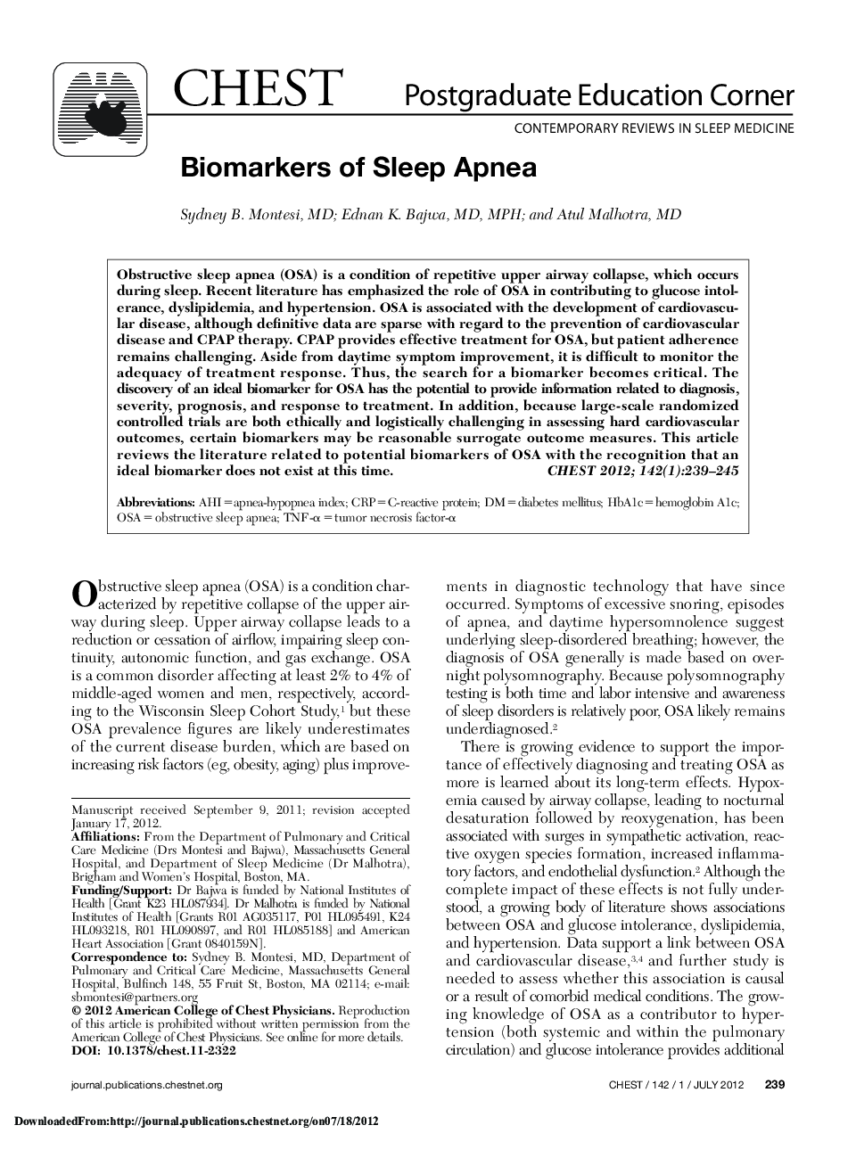 Biomarkers of Sleep Apnea
