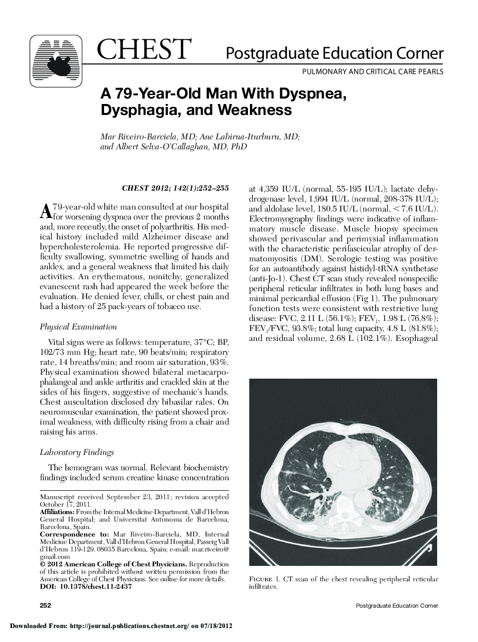 A 79-Year-Old Man With Dyspnea, Dysphagia, and Weakness