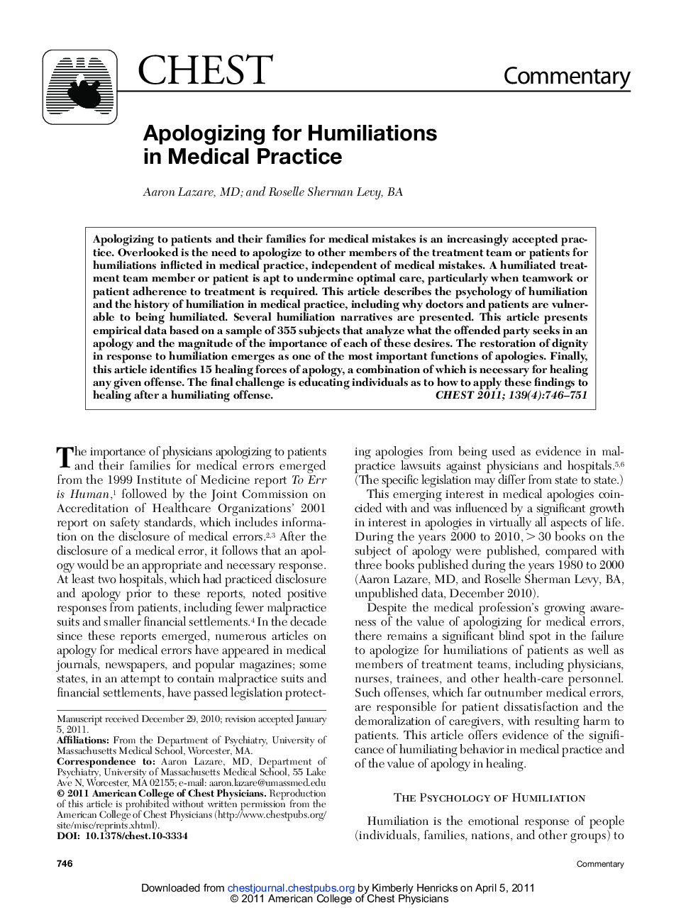 Apologizing for Humiliations in Medical Practice
