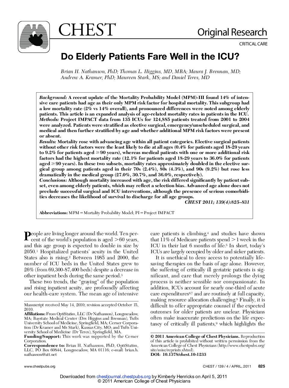 Do Elderly Patients Fare Well in the ICU?