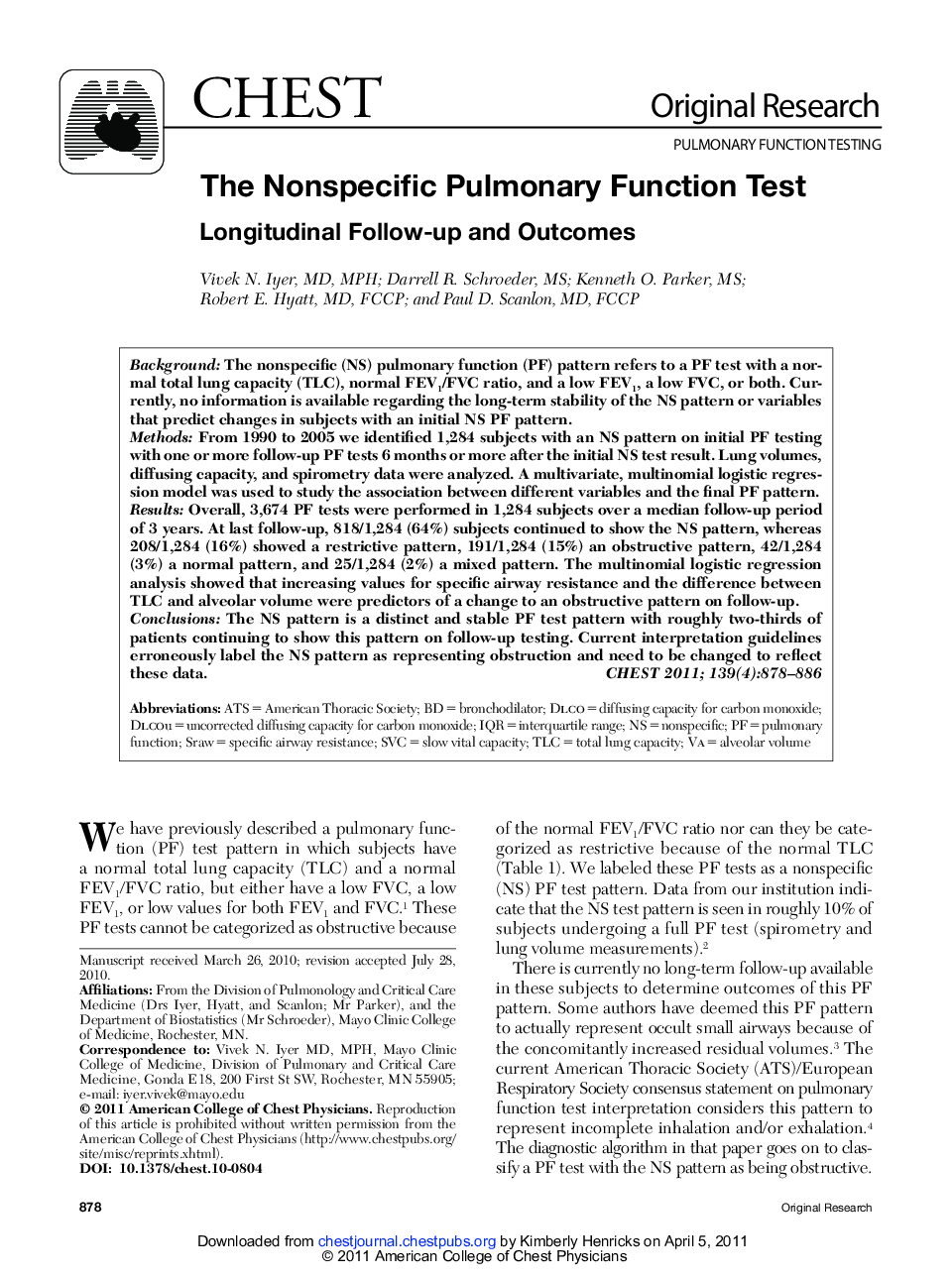 The Nonspecific Pulmonary Function Test