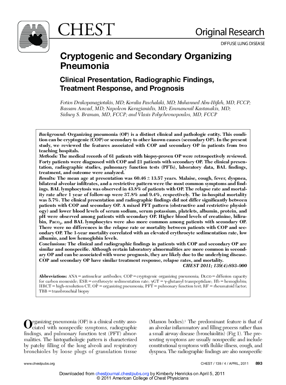 Cryptogenic and Secondary Organizing Pneumonia