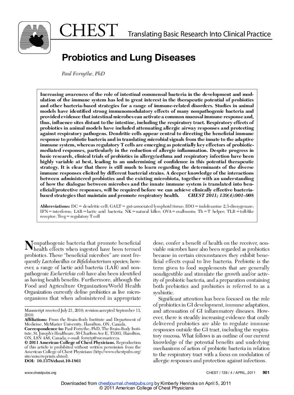Probiotics and Lung Diseases