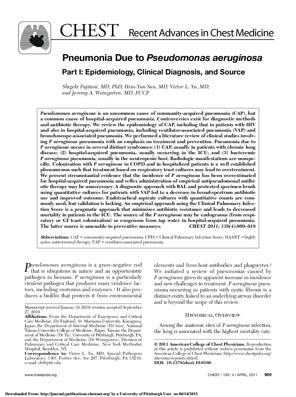 Pneumonia Due to Pseudomonas aeruginosa