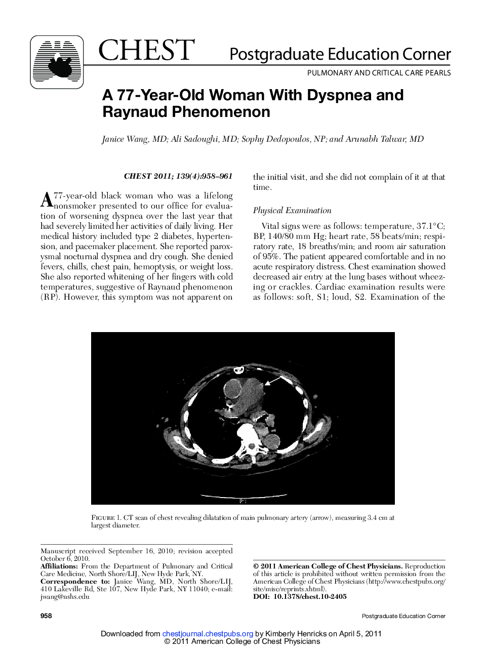 A 77-Year-Old Woman With Dyspnea and Raynaud Phenomenon