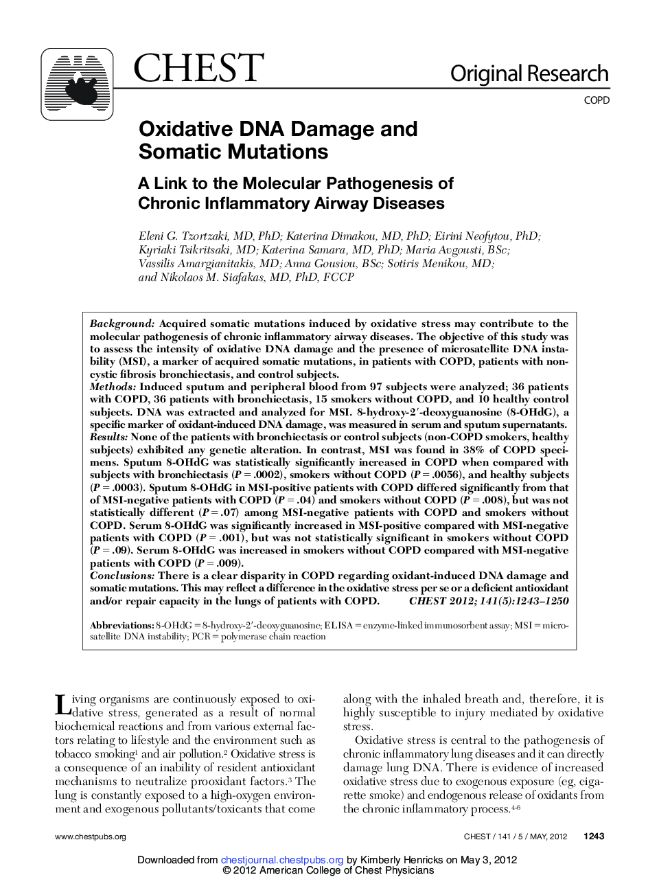 Oxidative DNA Damage and Somatic Mutations