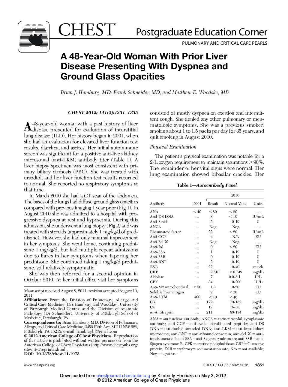 A 48-Year-Old Woman With Prior Liver Disease Presenting With Dyspnea and Ground Glass Opacities