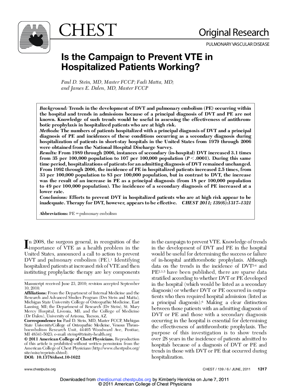 Is the Campaign to Prevent VTE in Hospitalized Patients Working?