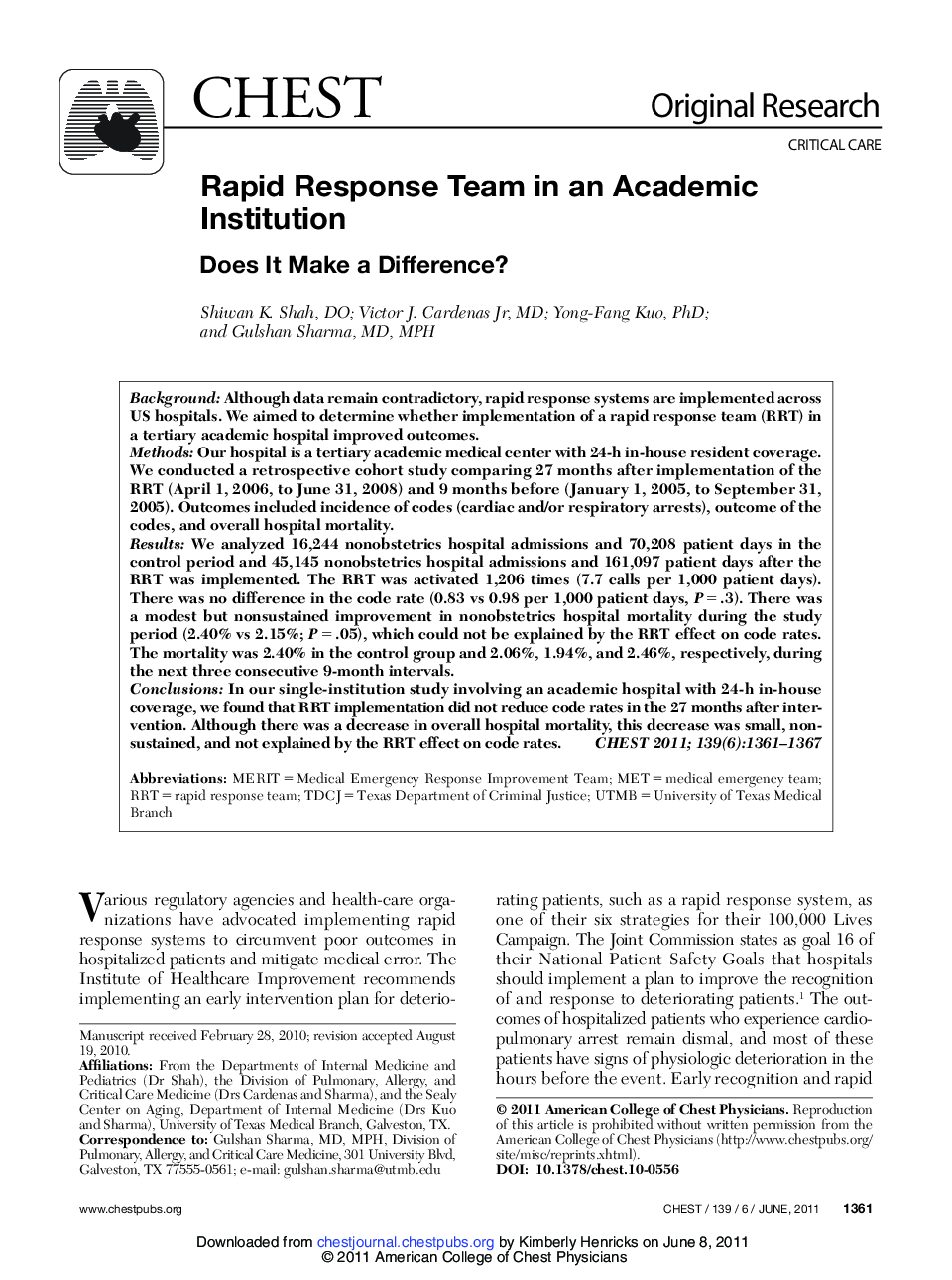 عکس صفحه اول مقاله: Rapid Response Team in an Academic Institution Rapid Response Team in an Academic Institution