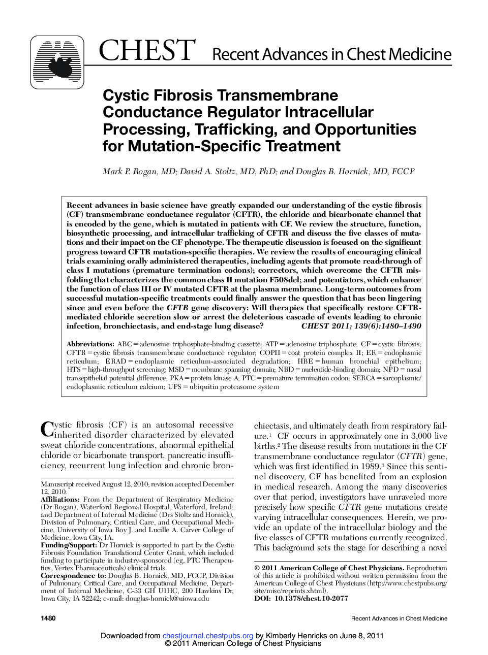 عکس صفحه اول مقاله: Cystic Fibrosis Transmembrane Conductance Regulator Intracellular Processing, Trafficking, and Opportunities for Mutation-Specific Treatment Cystic Fibrosis Transmembrane Conductance Regulator Intracellular Processing, Trafficking, and Opportunities for Mutation-Specific Treatment