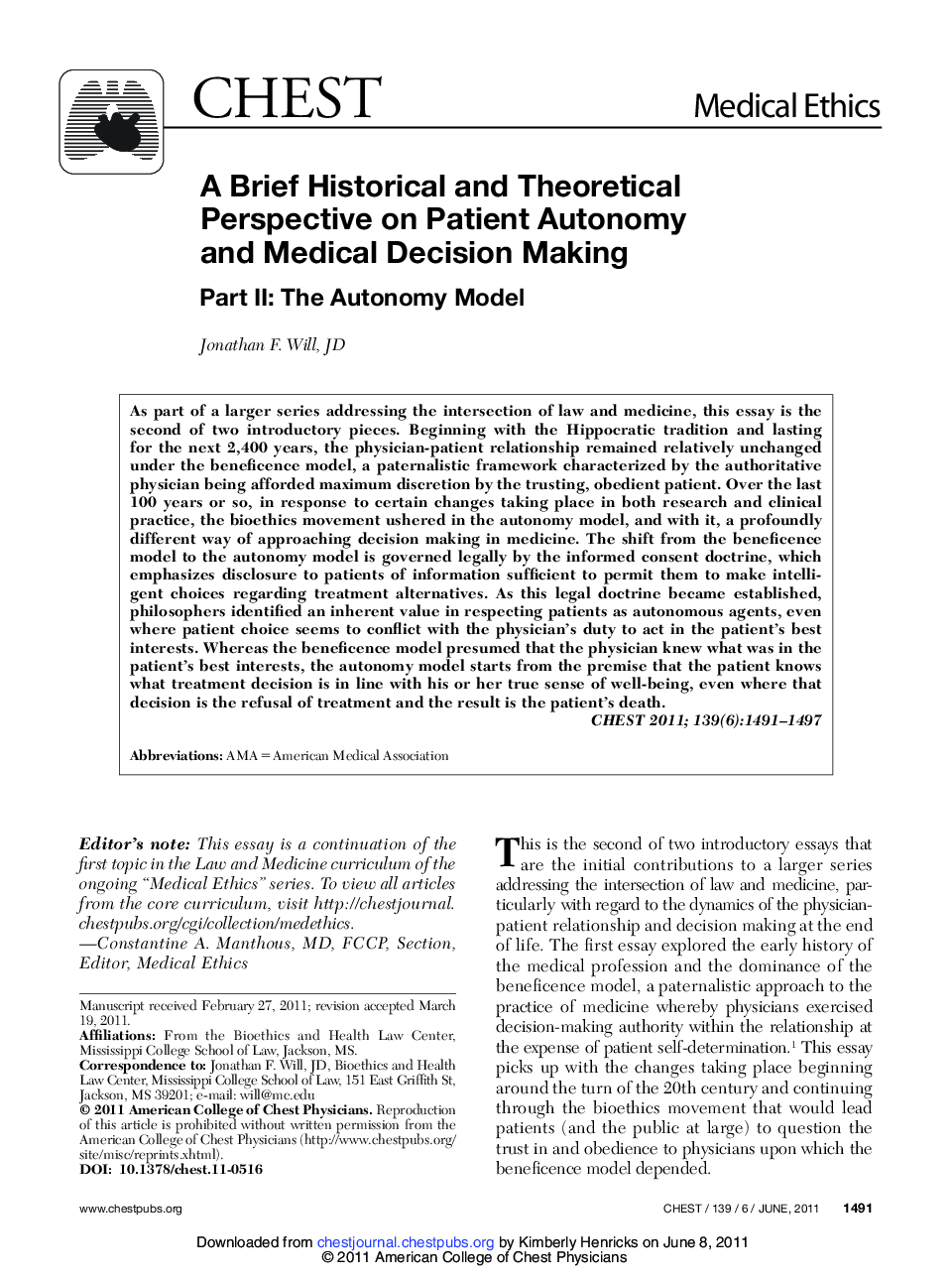 عکس صفحه اول مقاله: A Brief Historical and Theoretical Perspective on Patient Autonomy and Medical Decision Making A Brief Historical and Theoretical Perspective on Patient Autonomy and Medical Decision Making