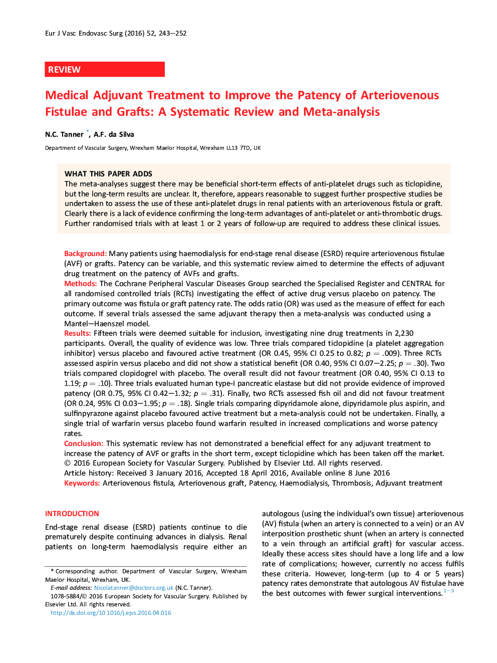 Medical Adjuvant Treatment to Improve the Patency of Arteriovenous Fistulae and Grafts: A Systematic Review and Meta-analysis