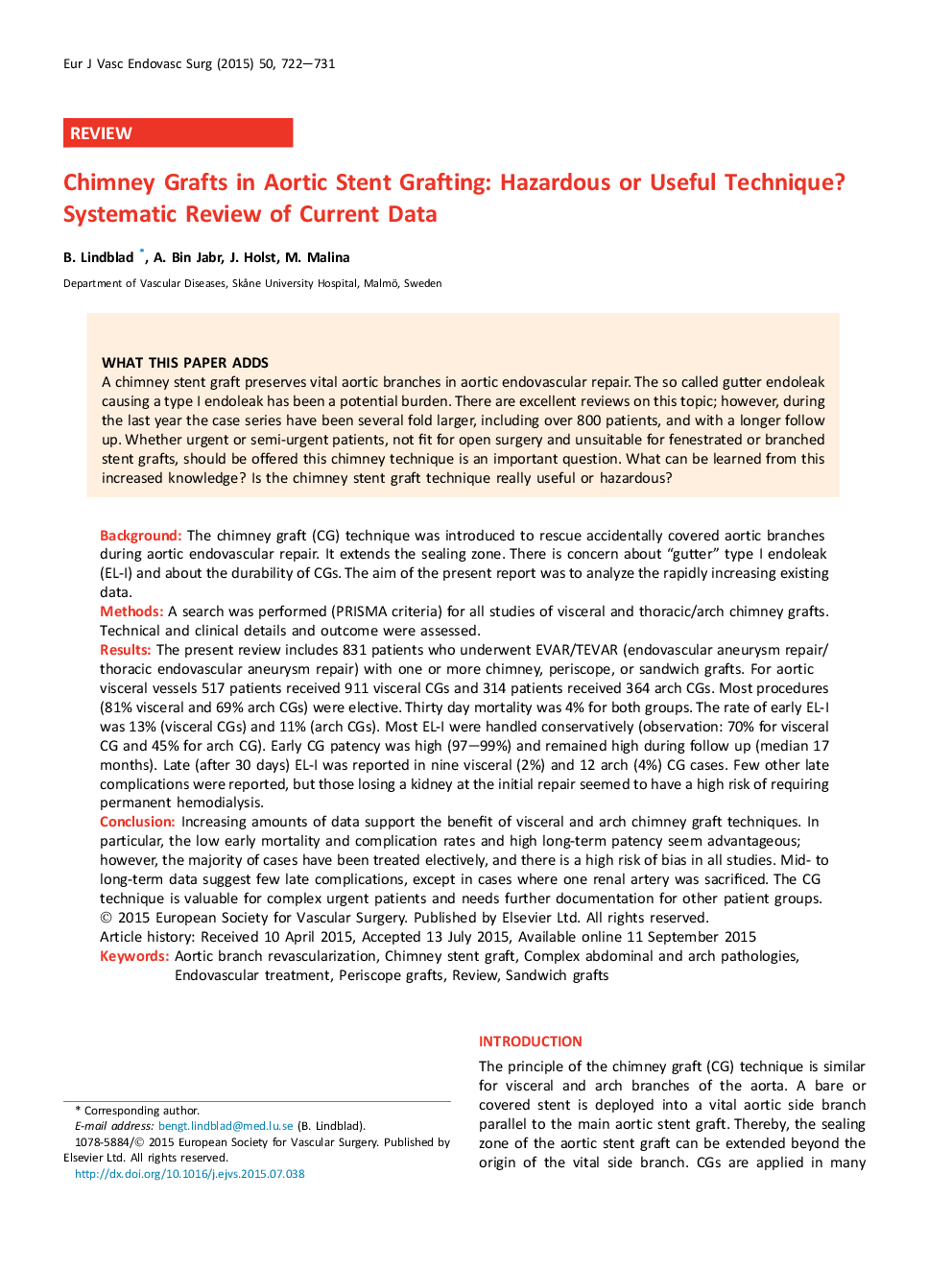 Chimney Grafts in Aortic Stent Grafting: Hazardous or Useful Technique? Systematic Review of Current Data