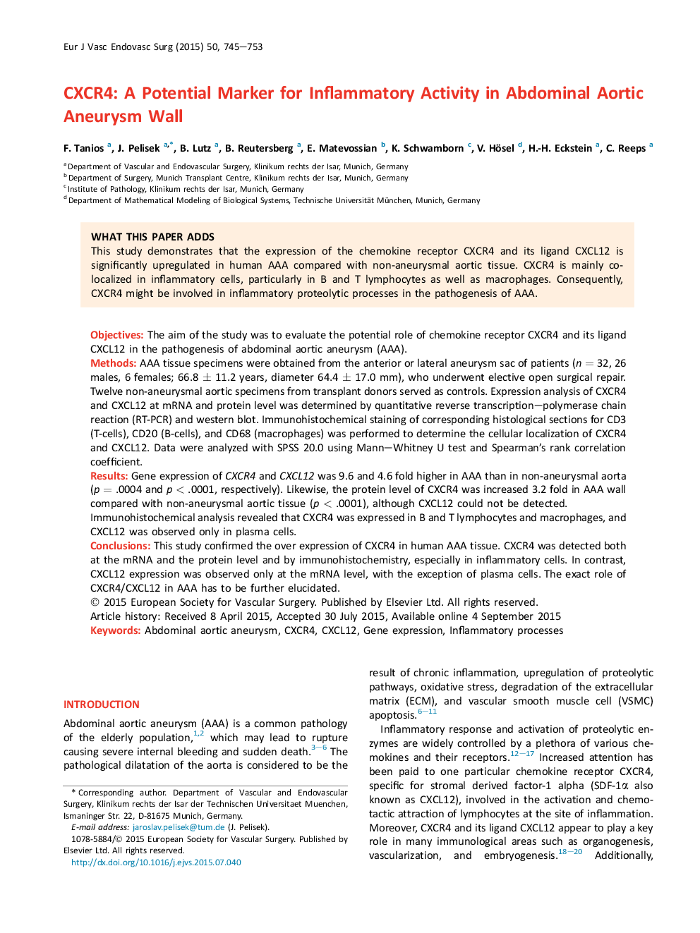 CXCR4: A Potential Marker for Inflammatory Activity in Abdominal Aortic Aneurysm Wall