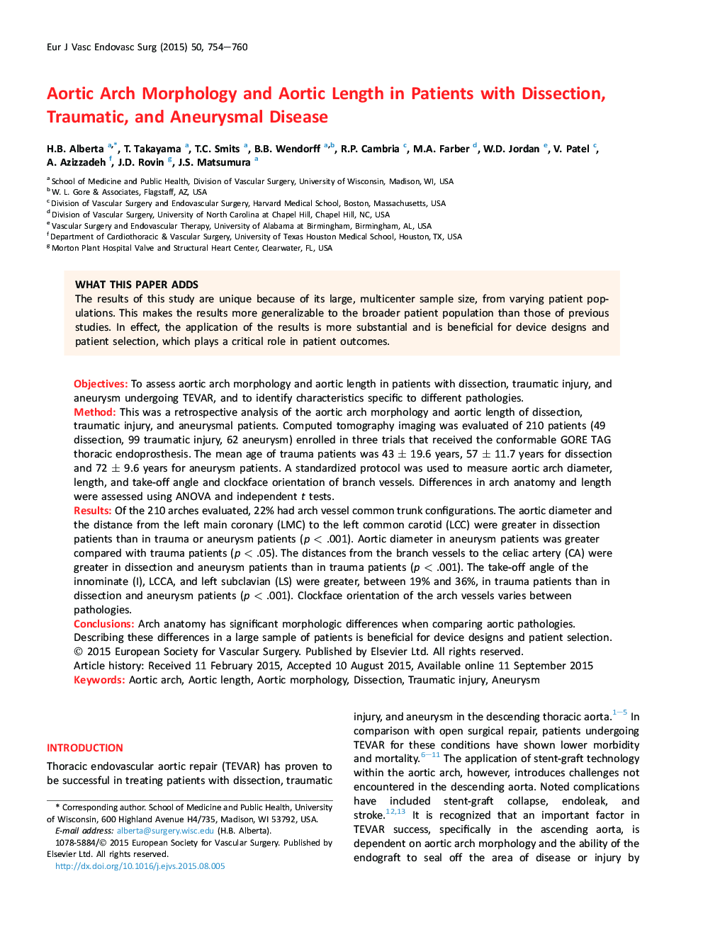 Aortic Arch Morphology and Aortic Length in Patients with Dissection, Traumatic, and Aneurysmal Disease